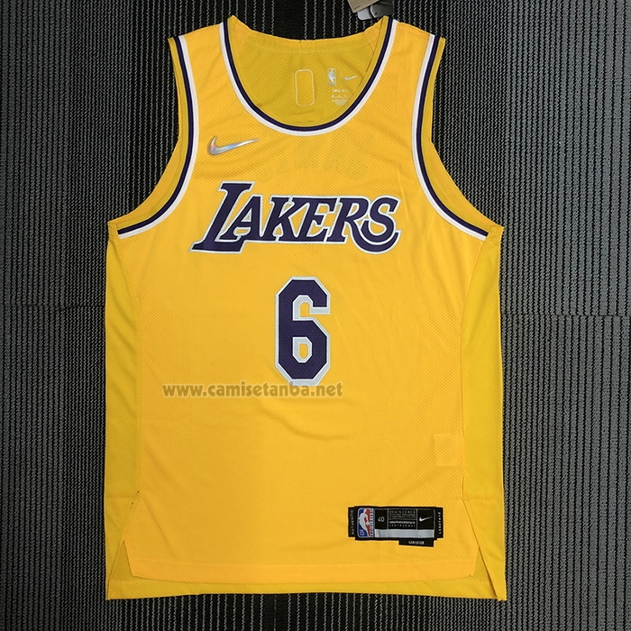 Camiseta Los Angeles Lakers LeBron James #6 Icon Autentico Amarillo